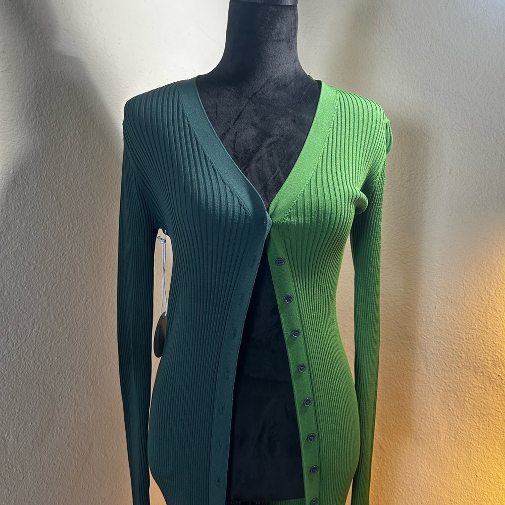 STAUD Shoko Two-Tone Long Green Sweater